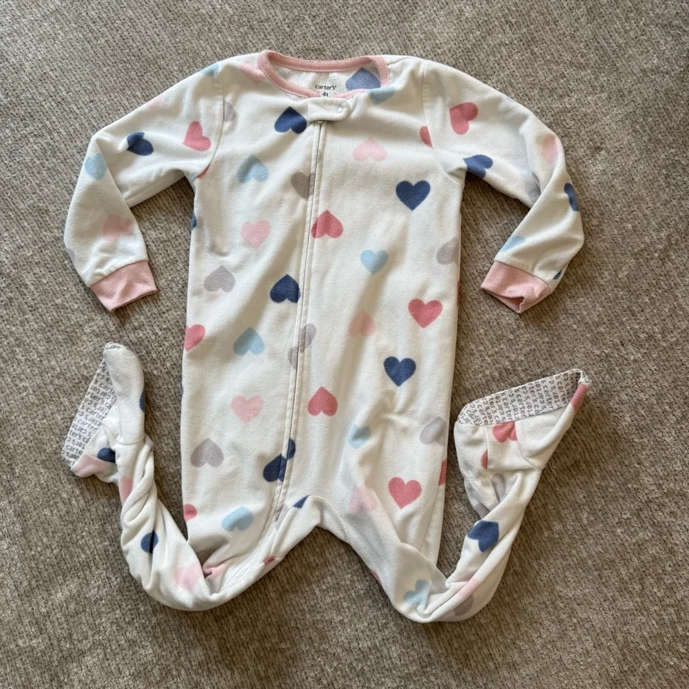 Carter's Heart Print‎ Fleece Footed Pajamas 4T